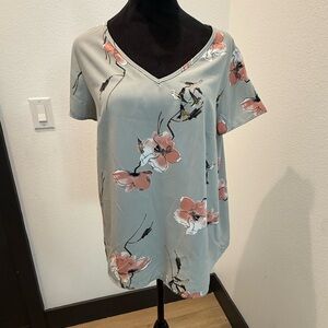Papermoon Floral V-Neck Blouse - Gray and Pink